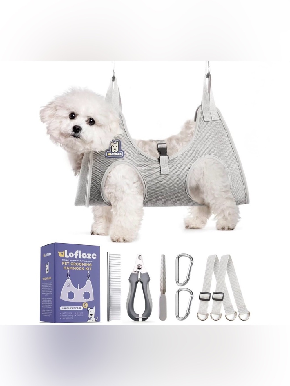 Gray Dog Grooming Hammock with Safety Straps